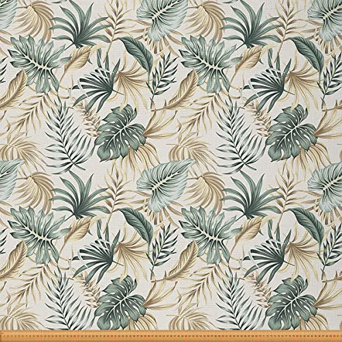 Loussiesd Palmblatt Polsterstoff für Stühle tropischer Palmen Bananenblätter Stoff als Meterware Sommer Strandpflanzen Dekostoff für Polsterung und Heimwerkerprojekte 276x150cm Grün Beige