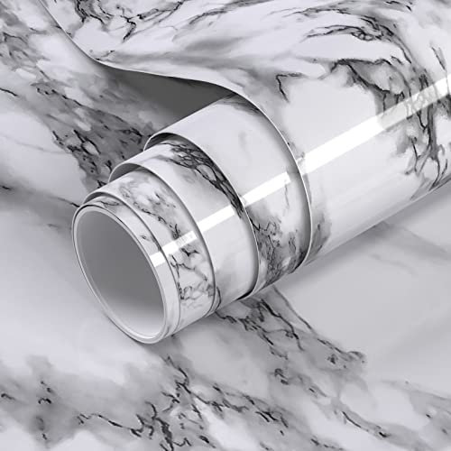 VOLEAAR Papier peint autocollant en vinyle imperméable amovible pour comptoir, armoire, dosseret étagère de cuisine - Noir et blanc - 40 x 1000 cm