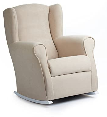 Sillonea - Stillsessel Rom - Ergonomischer Stillstuhl | Babysessel mit fleckenabweisendem Stoff | Beige und weiß lackiertes Holz | Maße: 96 x 74 x 77 cm