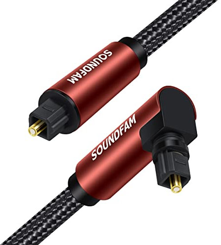 SOUNDFAM 1M Optisches Audiokabel 90° Gewinkelt Optical Audio Cable mit 360° Drehbarer Rechtwinkliger Stecker & Baumwolle Mantel - SPDIF Lichtwellenleiter Kabel