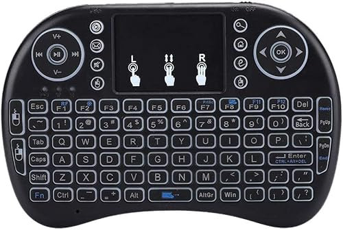 Mini Wireless Bluetooth Keyboard with Touchpad Tricolor Backlit Multimedia Keys 2.4GHz USB Rechargeable Handheld Remote Control Keyboard for Smart TV, IPTV, PS4, PC, Pad