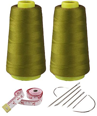 Lot de 2 bobines de fil à coudre en polyester vert kaki, 2744 m par bobine, 40 s/2 fils de connexion tout usage pour travaux de réparation de machine à coudre et à la main