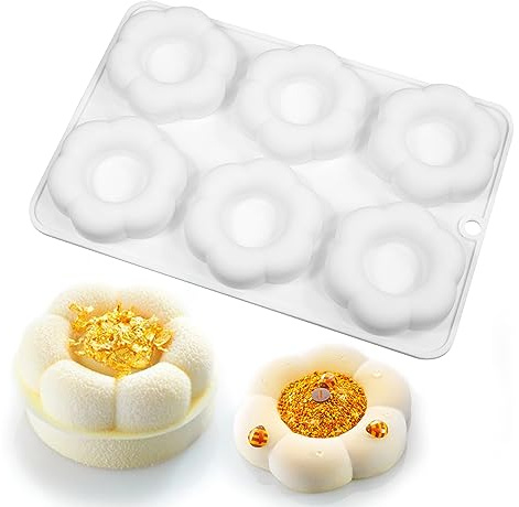 Silikon Mousse Kuchen Form Backware Dessert Mousse DIY Schokolade Seife Kerze Form, 6-Loch Blume Formen Mooncake