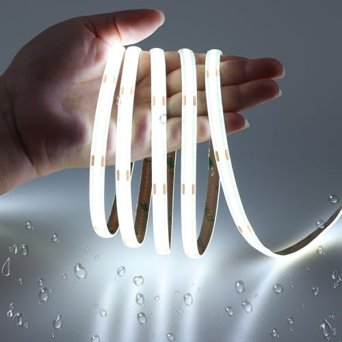 JOYLIT 6M COB LED Streifen 12V IP65 Wasserdicht 6000K Kaltweiss 320LEDs/M CRI 93 LED Band Dimmbar Hohe Helligkeit Selbstklebend Strip Light für Küche Kabinett
