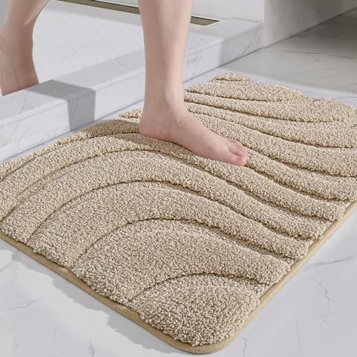DEXI Badteppich rutschfest 50 x 80cm, weicher Mikrofasern Badematte, Wasserabsorbierende Badezimmerteppich, Maschinenwaschbar Badvorleger für Badewanne, Dusche und Badezimmer - Beige