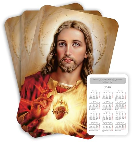 NumeroPhi Calendrier de poche 2026 (lot de 3) Sacré-Cœur de Jésus, impression foi chrétienne, 12 mois Annuaire classique