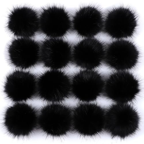 6 Stück 12-15cm Kunstfell Pompons, Kunstfell Bommeln zum Basteln, Künstliche Fellbommel Flauschige Bommel Pom Pom zum Basteln DIY Kreative Handwerk Mützen Handschuhe Tasche Anhängern Dekor,Schwarz