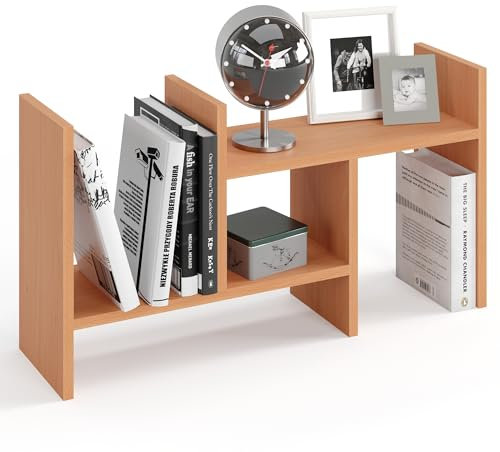 KOMTO Tischregal Schreibtisch Aufsatzregal - Regal Klein, Küchenregal Stehend für Arbeitsplatte, Desktop Bücherregal Buche | Shelf K 51-97 х 20 х 40 cm