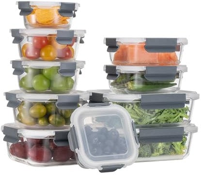 GENICOOK Glass Food Storage Containers with Airtight Lids, Meal Prep Containers for Lunch Food Storage with Lids, Glass Food Container Set, Glass Lunch Box for Kitchen, BPA Free