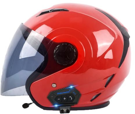 Bluetooth Moto 3/4 Casco Auricolare E Microfono Integrati Con Visiera Parasole Certificazione ECE Casco Jet Jet Per Adulti Uomini Donne - Mezze Caschi Moto Stile Vintage 3,L