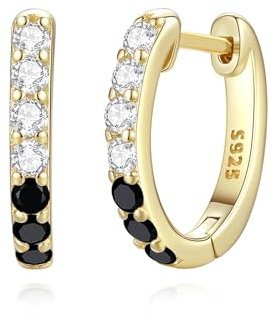 GAVU Damen Kristall Ohrringe Silber 925 Creolen mit schwarzen Zirkonia Gold Ohrschmuck