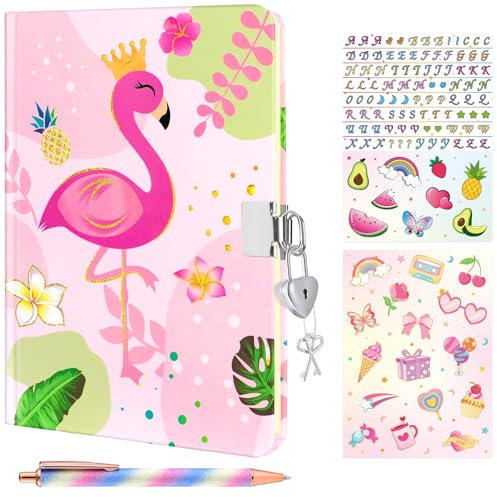 WERNNSAI Ensemble de journal intime pour filles Flamingo Journal Kit - Journal en feuille d'or pour enfants avec cadenas et clés, journal intime Flamingo pour filles avec stylo et autocollants