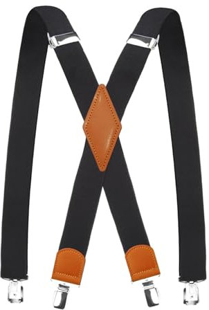 Pejoye Hosenträger für Herren 3.5cm Breit Arbeitshosen Stark Motorradhose Lang X Form 4 Metall Clips Einstellbar und Elastisch Einheitsgröße für Männer und Damen (Schwarzorange)