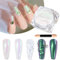 Weiß Perle Chrome Nail Powder BISHENGYF - 1g Superglänzend Green Aurora Chromfarbener Nagelpuder, Neon Glassy Metal Meerjungfra Cromepulver Nägel Glitzerpuder Miror Glazed Pigment DIY Nagelkunst Deko