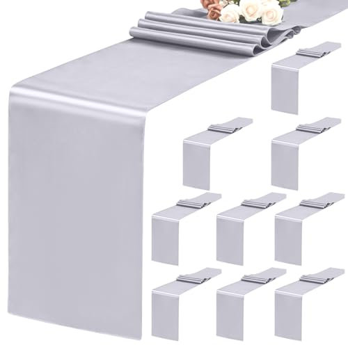 Tischläufer, Seide, für Hochzeiten und Partys, 30,5 x 183,9 cm, silberfarben, 10 Stück