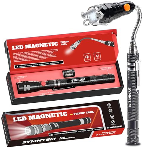Cadeau de Saint-Valentin pour lui, outil de ramassage magnétique, cadeau de Saint-Valentin, outil de ramassage magnétique télescopique avec 3 lampes de poche LED, cadeaux pour homme, gadget cool pour