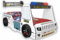 Aileenstore Feuerwehrbett Kinder 90x200 Spielbett Kinderbett Rio Firetruck Autobett Hochglanz mit LED Leuchte (Weiß, mit Matratze, Bettwäsche und Wandregal)