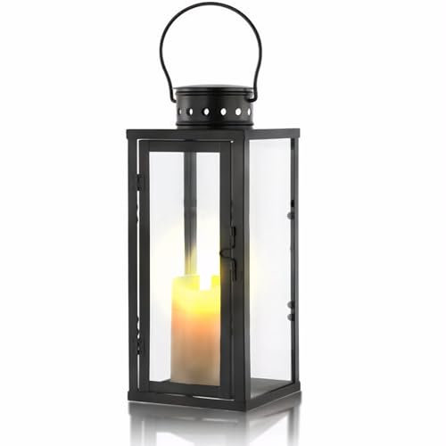 Accmuzzy Schwarz Laternen für Draußen, Metall und Glas Grablaterne Friedhof Wetterfest, Ideal als Windlicht Outdoor, Kerzenhalter, und Laterne Deko für Garten und Friedhof