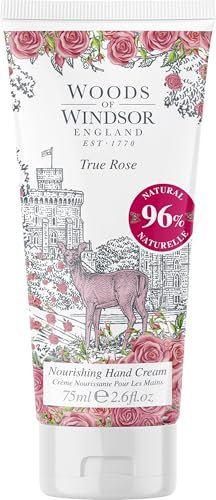 Woods of Windsor Hand Cream, Nourishing Rose Hand Cream for Men and Women, Moisturising Hand Cream with Vitamin E and Shea Butter, True Rose Scent 75ml