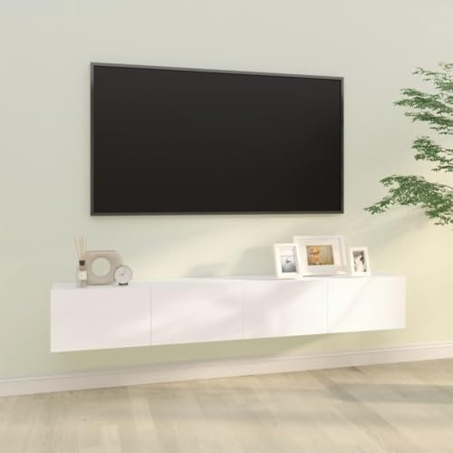 Canditree Ensemble Meubles TV Suspendu, 200 cm Meuble TV Mural avec Rangement, étagère TV Flottante pour Salon (Blanc)