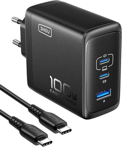 INIU USB C Caricatore, Presa 100W alimentatore con cavo, 3-Porto PD Caricatore Rapido, GaN Ⅲ Caricabatterie Rapido per MacBook Pro Air, iPad, iPhone 16 15 Pro Max, Samsung S24 Ultra, Tablet, Google