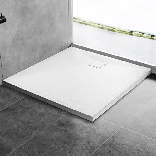 AQUARA Shower Trays, 900 x 900mm SMC Slip-Resistance Shower Tray with Shower Waste. Stylish Walk in Base for Shower Enclosure, White