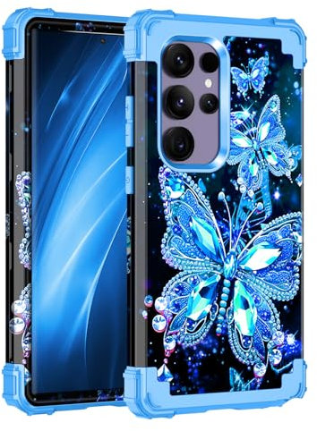 Miqala for Galaxy S24 Ultra 5G Case,Glow in The Dark Three Layer Heavy Duty Shockproof Full Protection Hard Plastic Bumper+Soft Silicone Protective Case for Samsung Galaxy S24 Ultra 6.8 inch,Crystal
