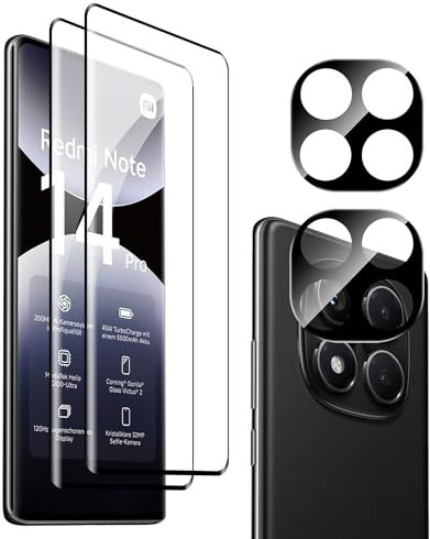 Heioloo 4 Piezas Protector de Pantalla para Xiaomi Redmi Note 14 pro 4G, [2+2] Piezas Cristal Templado con Protector de Lente de cámara,Sin Burbujas, Dureza 9H Vidrio Templado, Arañazos