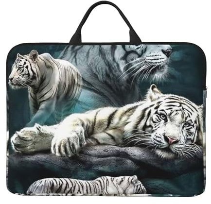 Laptop-Hülle mit Griff, Motiv: viele weiße Tiger, 35,6 cm (14 Zoll), tragbare Computertasche, Laptoptasche mit Reißverschluss
