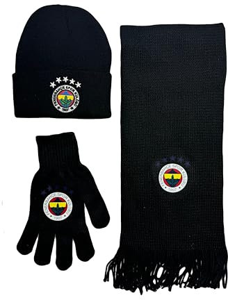 Gök-Türk 3 Teiliges Set aus Beanie Mütze, Halsschal und Handschuhe mit Logo Fenerbahce FB - schwarz