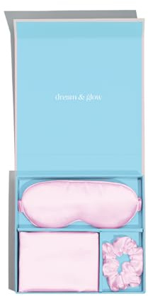 Silver Cloud Satin 3/pc Giftset- Satin Infused with Silver Ions - Silky Smooth Pillowcase Standard Size 50 X 75, Comfortable Eye mask & Stretchy Scrunchie For Hair & Skin (Pink)