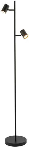 Happy Homewares Designer LED Double Spot Matte Black Metal Floor Lamp with Foot Switch and Adjustable Heads | Includes 2 x 5w 3000k LED Bulbs | 145cm Height