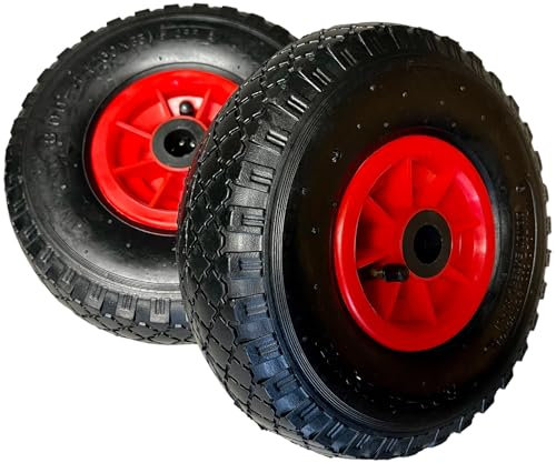 2 Stück Sackkarrenrad Luftbereift 3.00-4 - Rad für Sackkarre Ersatzrad Luftrad 260x85 Reifen mit Schlauch und Felge - Robuste Sackkarren Räder - für Transportwagen Bollerwagen Rot/Schwarz