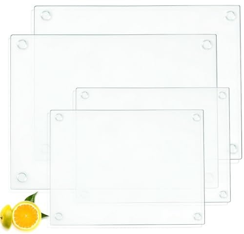 Nexboraque Schneidebrett aus gehärtetem Glas mit Anti-Rutsch-Pads, rechteckiges transparentes Glas-Tablett für Küchenarbeitsplatte, Einweihungsgeschenke, hitzebeständig, nicht brüchig, 2 Größen, 4