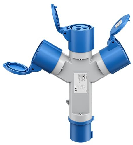 goobay Adaptateur CEE pour Caravane - Prise CEE vers 3 Prises CEE - Portable - avec Couvercle de Protection - Étanche IP44-76237