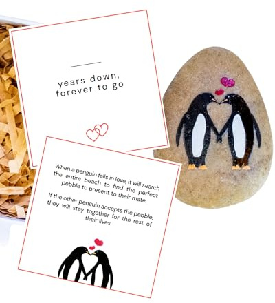 Anniversary Penguin Pebble Keepsake for Husband & Wife - Card & Gift Box | Any anniversary year, 1st–50th · Real card + gift box included · Palm-sized polished stone · Ships ready to give