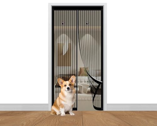 Magnetic Fly Screen Door Fly Screen Curtain 90 x 185 cm Full Frame Magic Tape Insect Door Keep Open Feature Keep Fresh Air in & Bugs Out, Black