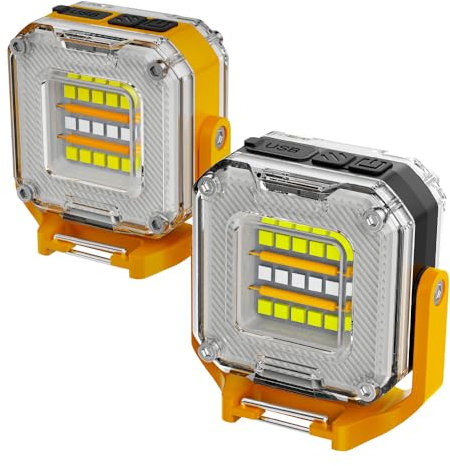 Eraylife Projecteur LED Rechargeable 2 Pièces, 8 Modes 800LM Projecteur LED Chantier Batterie, 1200mAh Lampe de Chantier Portable avec Aimant et USB Lampe de Travail pour Camping Garage Atelier