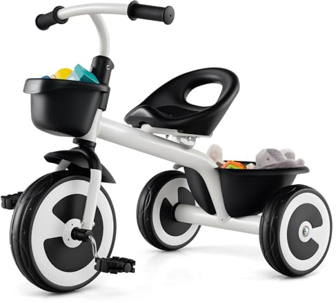 COSTWAY Laufrad Kinder, Laufräder mit verstellbarem Sitz & 2 Körben vorne und hinten, 3-Rad Lauffahrrad aus robustem Carbon-Eisenrahmen, Dreirad für Jungen und Mädchen ab 1 Jahr