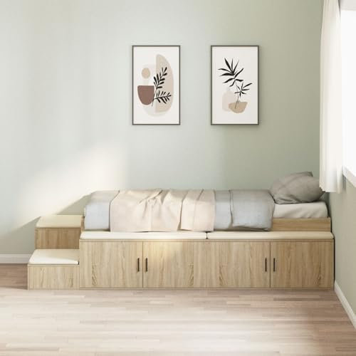 GCHDHAPB Möbel, Sets, Stauraumbett, Sonoma-Eiche, Holzwerkstoff, 90 x 190 cm