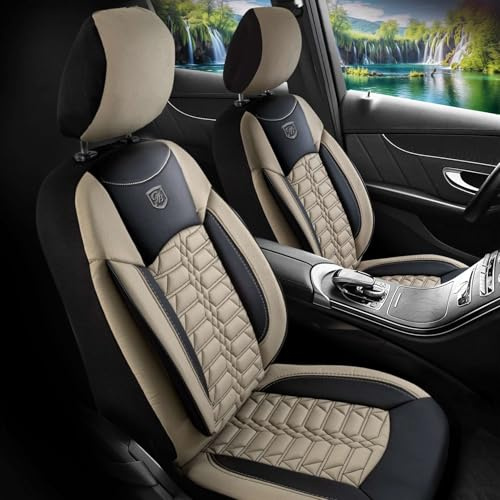 GIOVANNI BUTTI Autositzbezüge Universal – Premium Autozubehör Innenraum für PKW & SUV – Jacquard Sitzauflage, Autoschonbezug Auto, Airbag-kompatibel, Beige, Vordersitz-Set inkl. Montageset