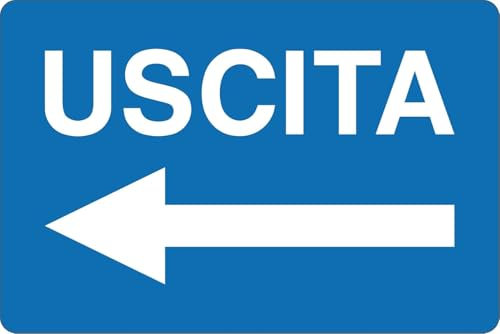 M-ITALY CARTELLO SEGNALETICO - USCITA FRECCIA A SINISTRA COLORE BLU - Adesivo Extra Resistente, Pannello in Forex, Pannello In Alluminio (Adesivo, 30x42 cm)