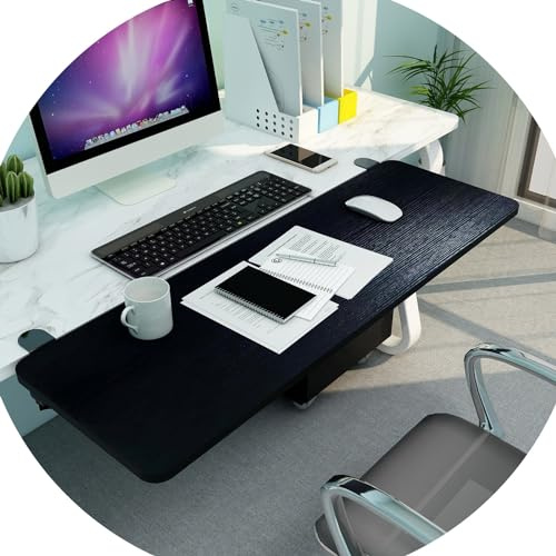 GAOAZHEN Ergonomic Desk Extender Shelf for Home/Office Clamp-On Keyboard Tray 90° Foldable Elbow Support Arm Rest Wooden Platform 55/65/75x25cm Punch-Free Design