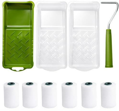 YiBaiBrush Farbroller Set Klein,5cm Schaumstoffwalze Mit Farbwanne&Einsatz | 5 cm Schaumstoffrollen-Set mit Farbwanne und Einsatz–ideal für Möbel,Schablonen,Bastelarbeiten sowie Ecken und Kanten