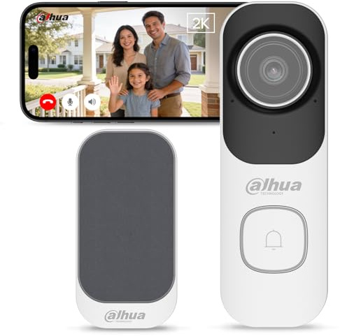 Dahua 2K 4MP Kabelgebundene Video Türklingel mit Chime – Wired WLAN Doorbell Kamera, 120° Weitwinkel, KI Personen/Fahrzeug-Erkennung, IP65 Wasserdicht, Zwei-Wege-Audio, SD-Speicher, Ohne Akku, Weiß
