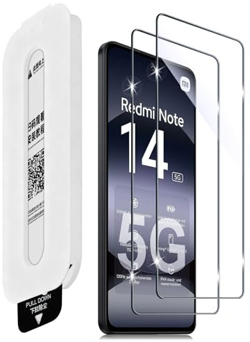 Aerku 2 Stück Schutzfolie für Xiaomi Redmi Note 14 5G für Panzerglas | 0.33mm Ultra-Klar Folie, Blasenfreie Auto Montage Displayschutz Schutzglas, 9H Härte Anti-Kratzen Displayschutzfolie
