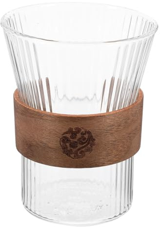ELAYARD Glasbecher für Zahnbürsten und Mundspülung mit Holzrand Ergonomisch 4,5 Zoll Höhe Badezimmer Trinkbecher