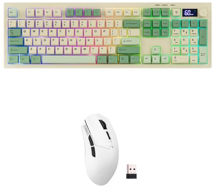 EPOMAKER AULA S102 PRO Membrane Gaming Keyboard with TFT Screen, Volume Knob & Number Pad (Green) Click Lite PAW3311 Gaming Mice (500mAh & 8K Polling)