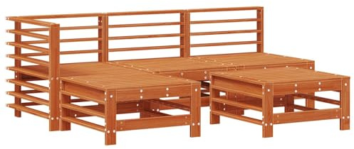 vidaXL Garten-Lounge-Set 5 pcs Wachsbraun Massives Kiefernholz, Garten und Terrasse, modernes Lounge-Set, wetterfestes Möbel für Entspannung und chillen, Kiefer