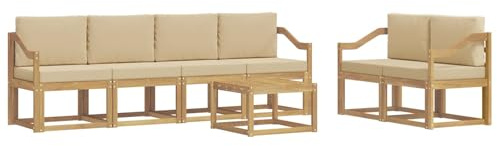 vidaXL Outdoor-Sofagarnitur mit Kissen 7 pcs Weiß und Beige, Moderne Outdoor-Sofagarnitur, robuste Eckcouch, stylisches Gartenmöbel, Akazienholz, Bequeme Sitzplätze